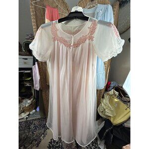 Charmode Vintage Chiffon Nightgown And Robe Pink Sz 32 Tricot